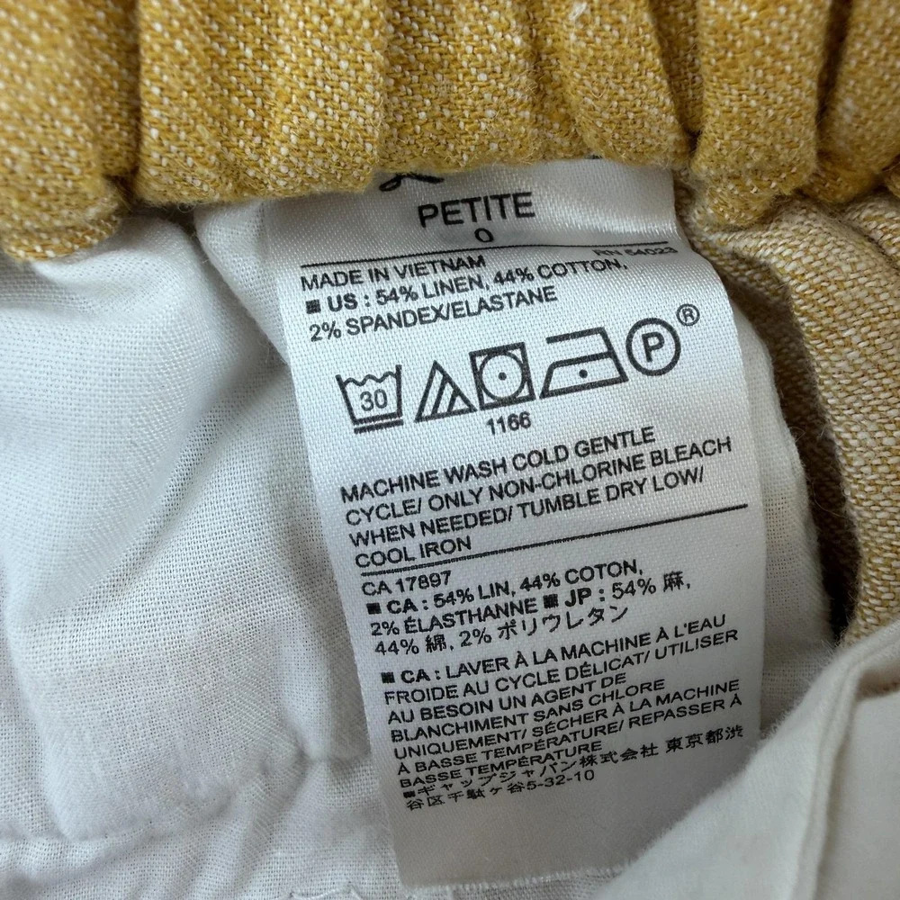 Banana Republic Hayden Pants Womens 0 Petite Yellow Ankle Linen Pull On Summer